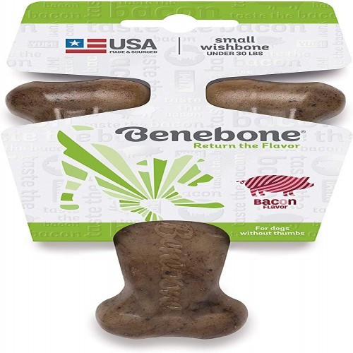 Brinquedo de dentição Benebone Wishbone em formato de bacon, marrom