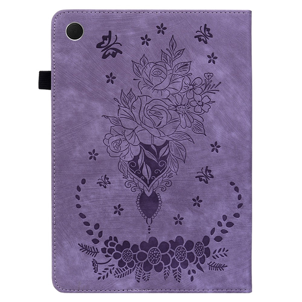 Samsung Galaxy Tab A11 / A9 Leder Tasche Flip Cover Rosen & Schmetterling Imprint - Lila