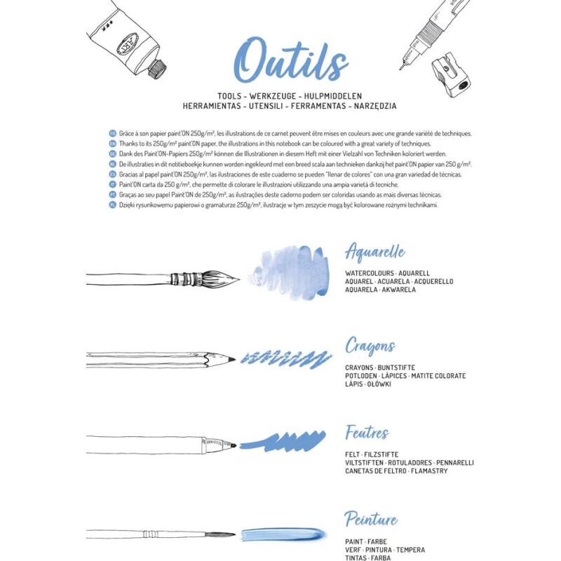 ODELIA, Bloc de coloriage multi-techniques de 20 feuilles A4 250g, Les villes