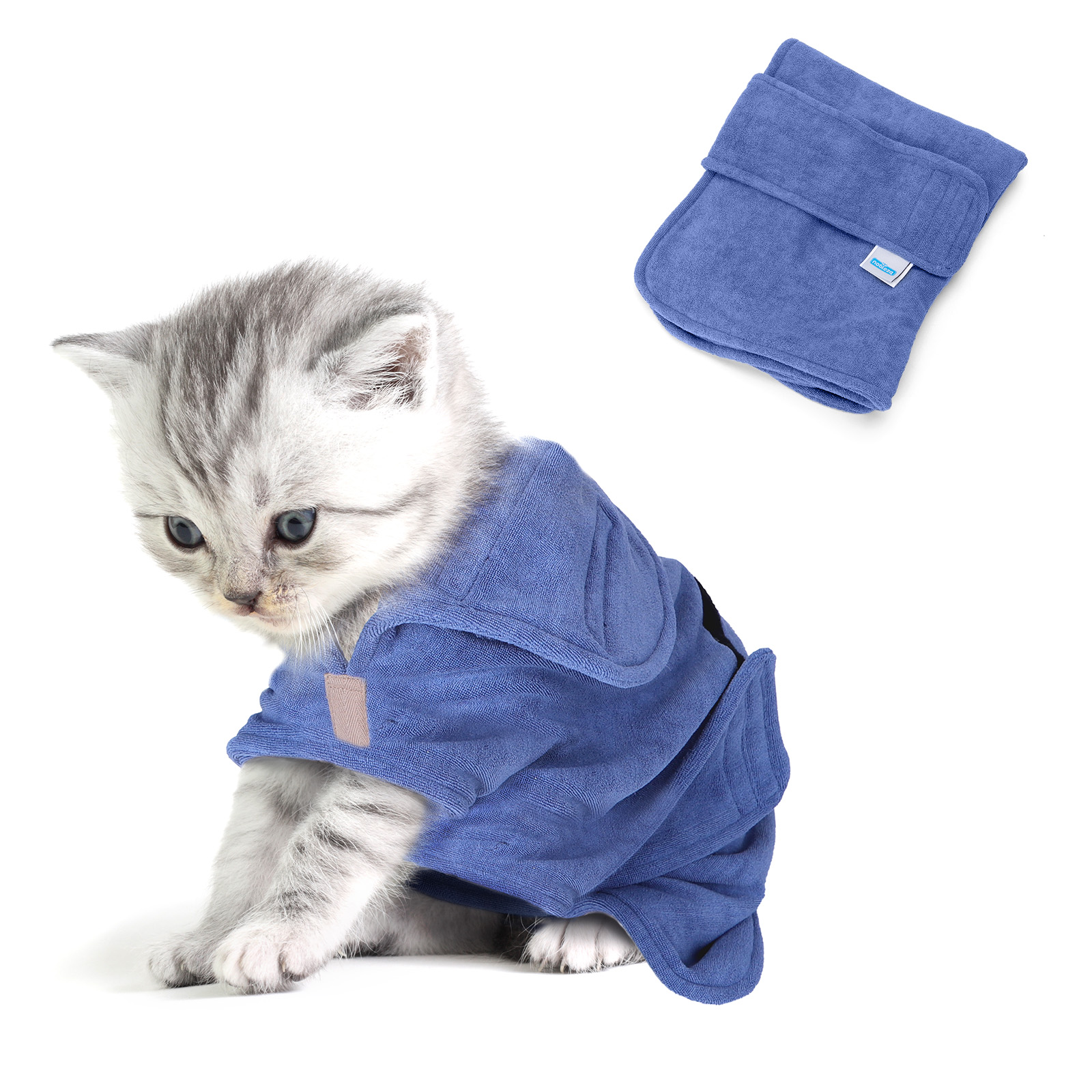 Roupão de banho azul com fecho de velcro Nobleza para cães e gatos.