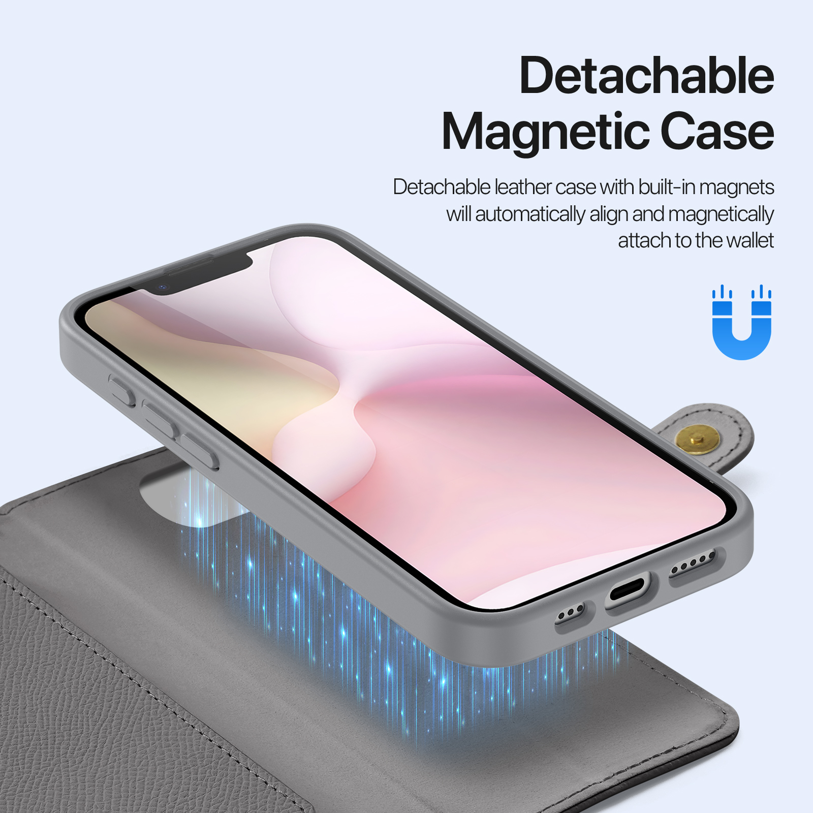 iPhone 16e Leder Tasche mit Kartenfächer   Münzfach   MagSafe Schutzhülle - Grau