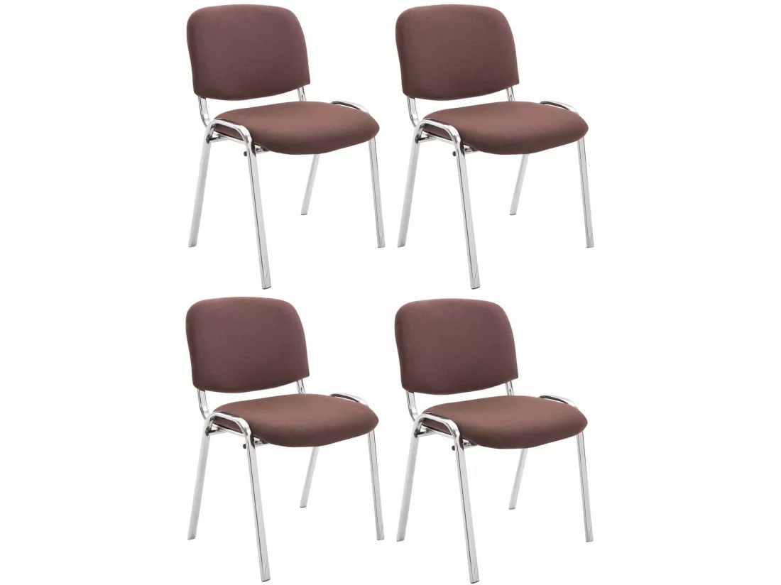 Lot de 4 Chaise de conférence - Tissu & Métal chromé - Marron - Ken