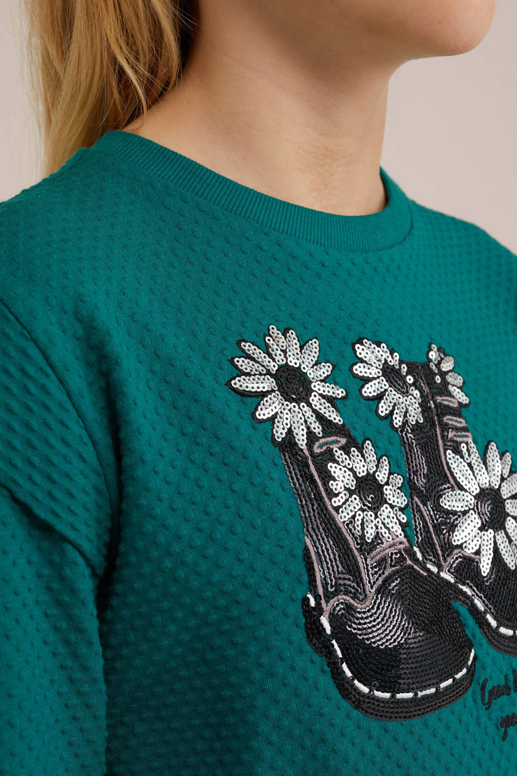 WE Fashion sweatjurk met printopdruk donkergroen