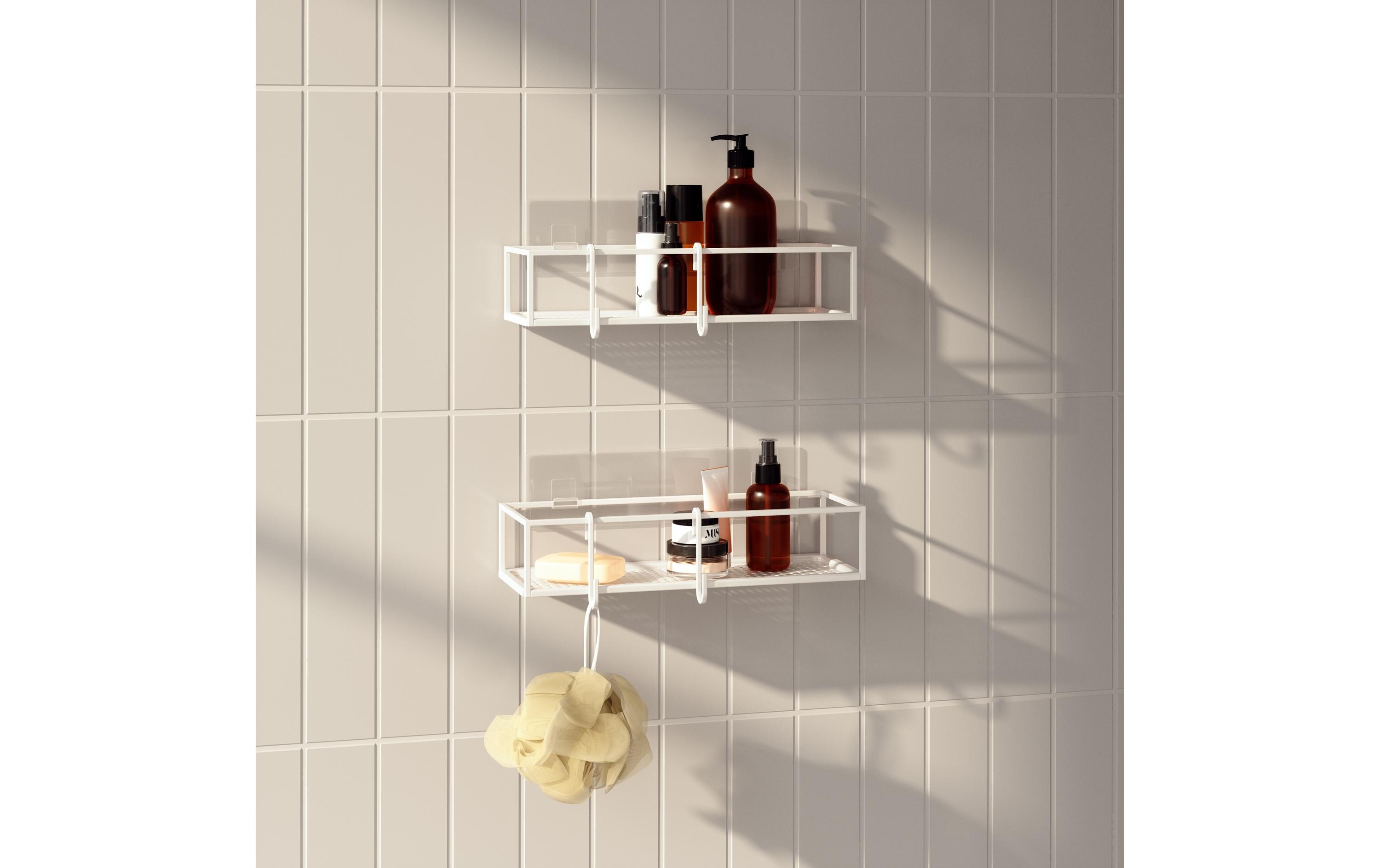 Duschmittelhalter Cubiko 2er Set, Weiss, StahlDuschablagen mit zwei Haken