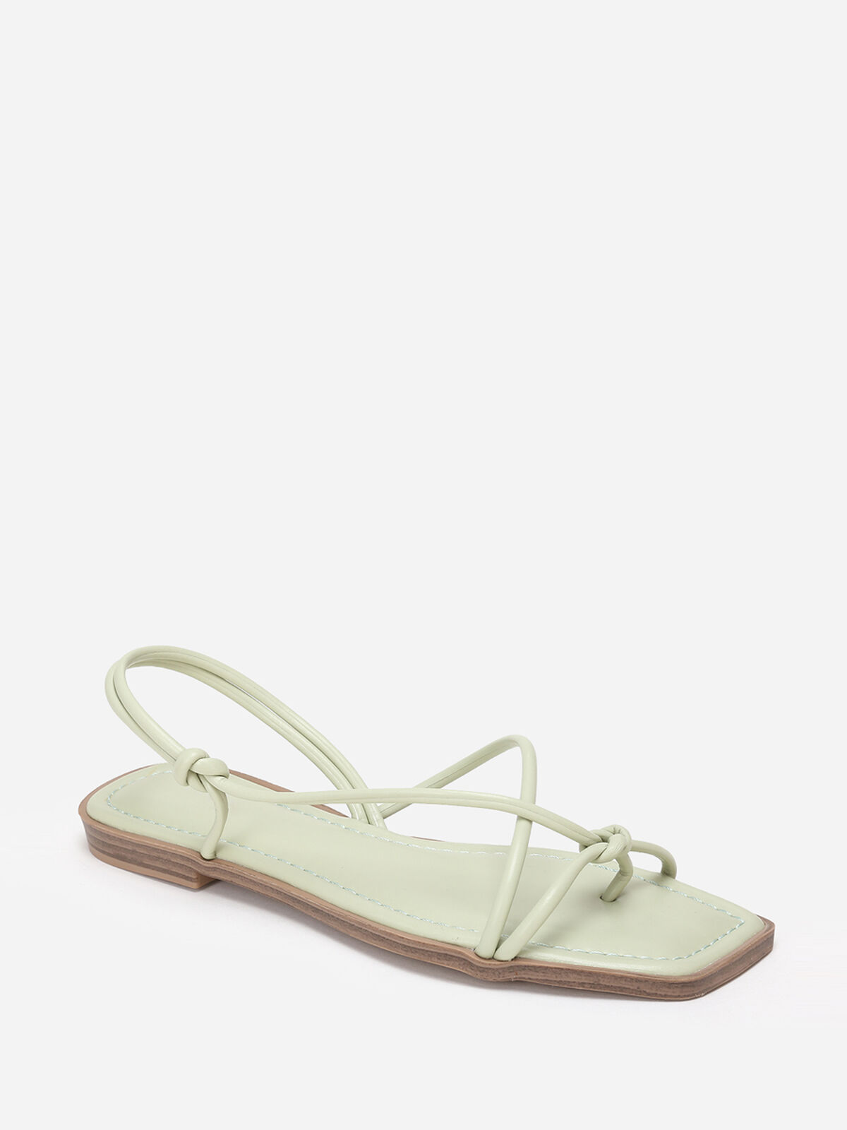 Sandales plates à fines brides nouées- Vert