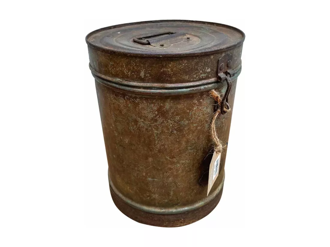 Bidon en métal marron 23x23x20h