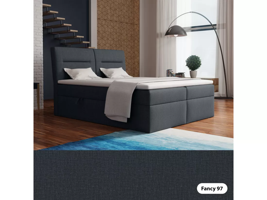 LE LIT BOXSPRING Moderno avec coffres de lit et surmatelas, en tissu Fancy 97 (gris foncé), 140x200 cm.