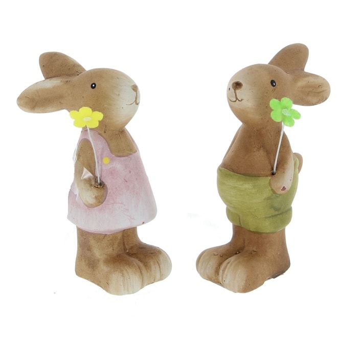 Hase stehend mit Blume - aus Terrakotta - ca. 7 x 4 x 10 cm - 1 Stück
