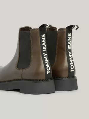 Botas Chelsea de couro com fita de logotipo repetida