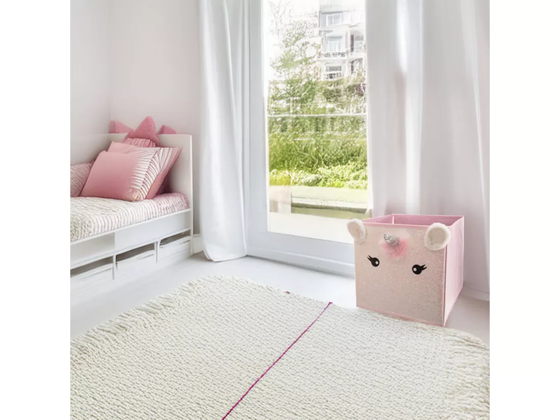 WELL HOME - Boîte de rangement enfant 'Licorne' rose - 29 x 39,5 x 29 cm