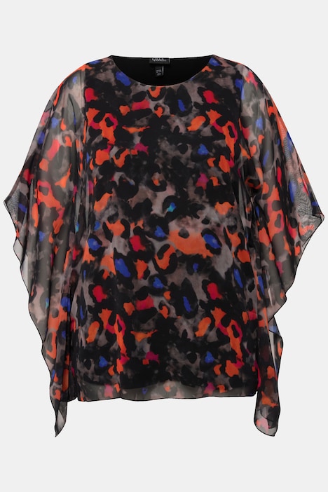 Bluse, doppellagig, Oversized, Rundhals, Halbarm