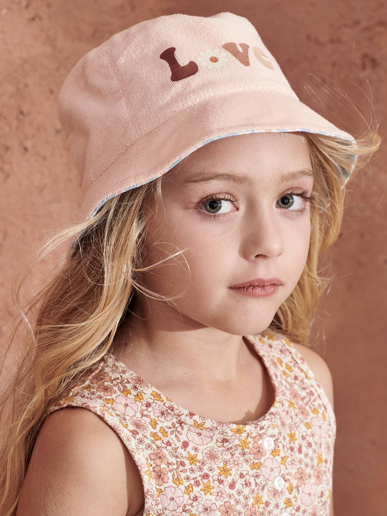 Chapéu bob reversível estampado para meninas, azul claro