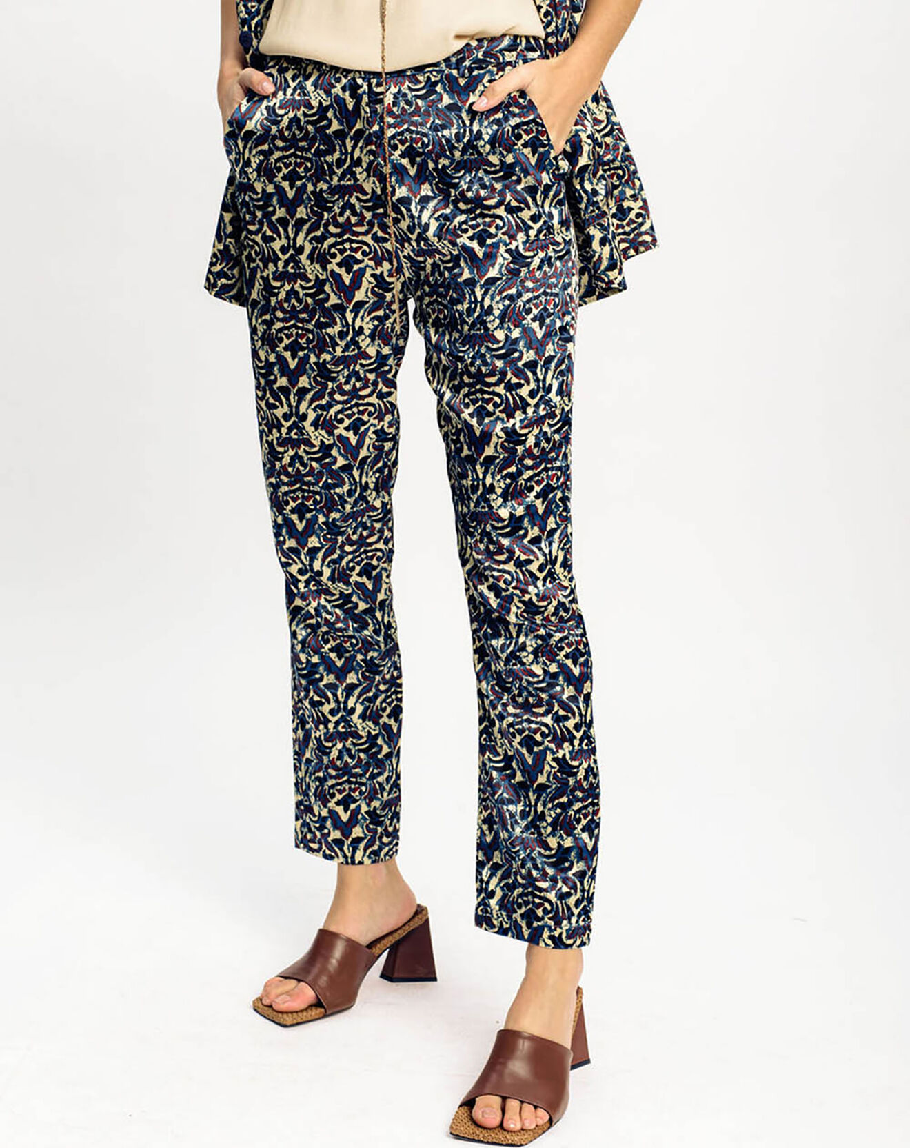 Lauren Vidal Pantalon Lou imprimé bleu/crème