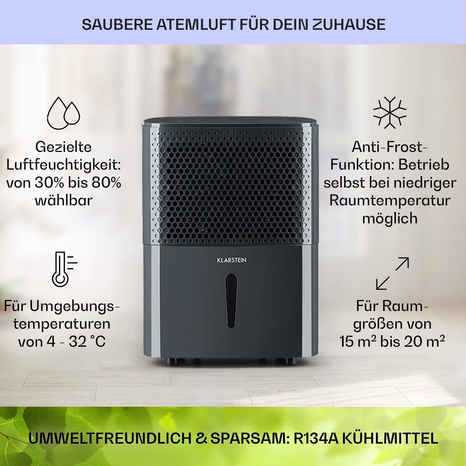 Klarstein Luftentfeuchter & Luftreiniger Elektrisch, 10 L Raumentfeuchter Klein für Wohnung Schlafzimmer Badezimmer Keller, Effizienter Bad/Raum Entfeuchter, Elektrischer & Kleiner Luftentfeuchter
