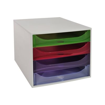 Exacompta Ecobox - Module de classement 4 tiroirs - gris/ arlequin transparent
