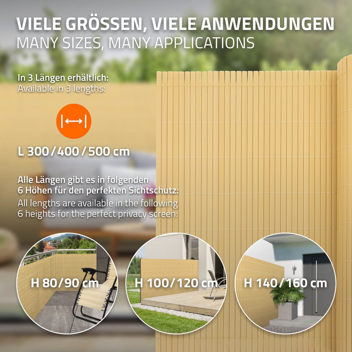 ECD Germany PVC-inkijkschermmat 120 x 1000 cm (2 x 5 m), bamboe, inkijkscherm met 3-voudige wapening, UV-bestendig, windbreker, balkonbekleding, schuttingscherm, inkijkscherm voor tuin, balkon en terras