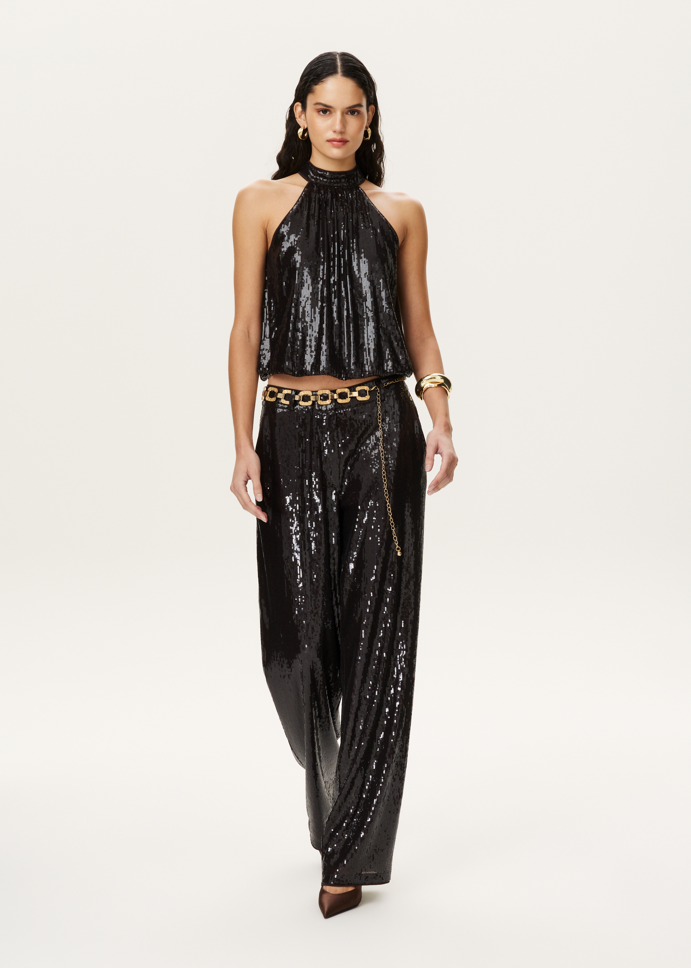 Sequin wide leg broek