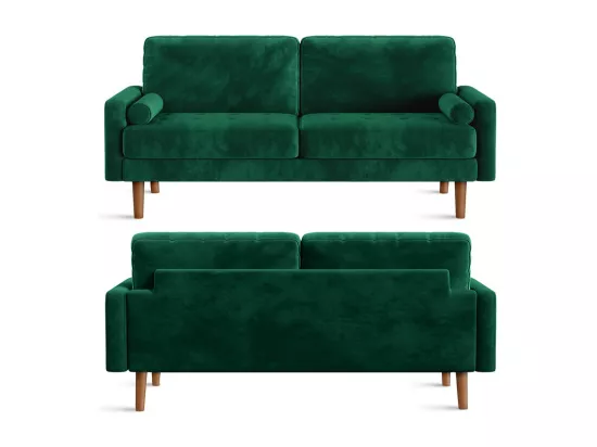 Canapé droit en Velours vert et bois massif - 3 places - charge max 300kg - 176x78x85cm