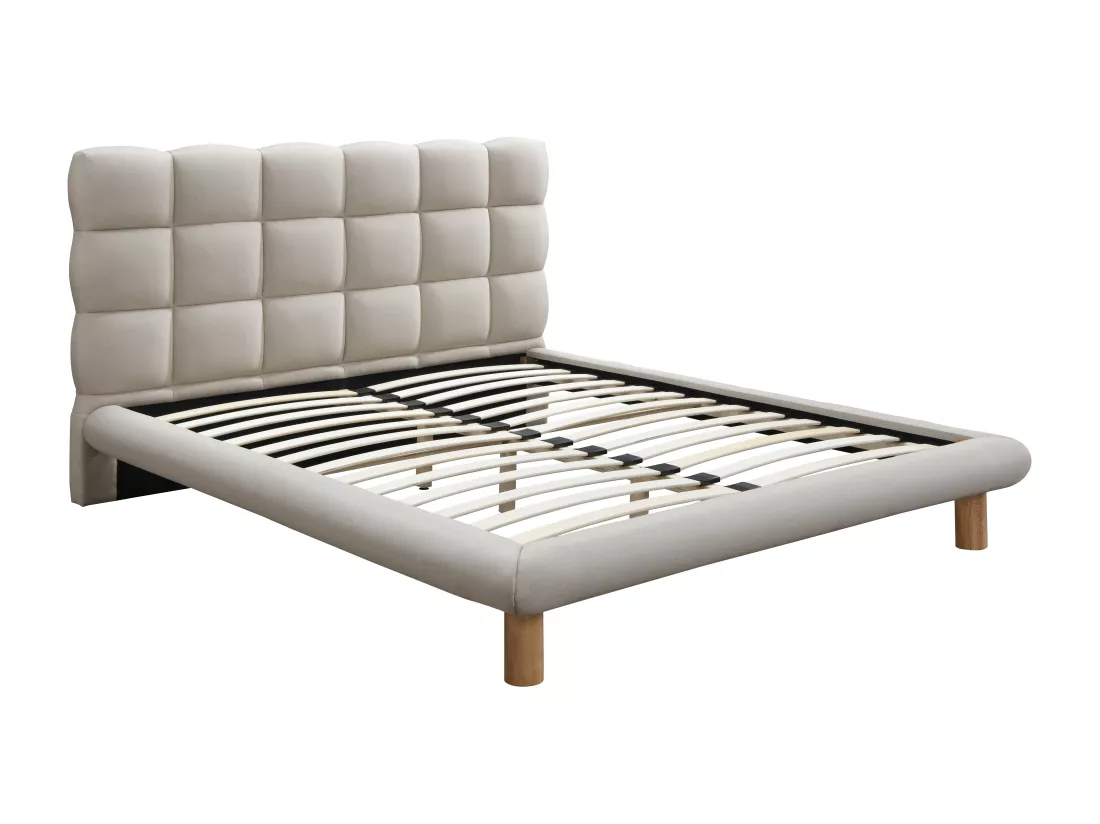 Lit avec tête de lit matelassée 180 x 200 cm - Tissu - Beige - FUDALI