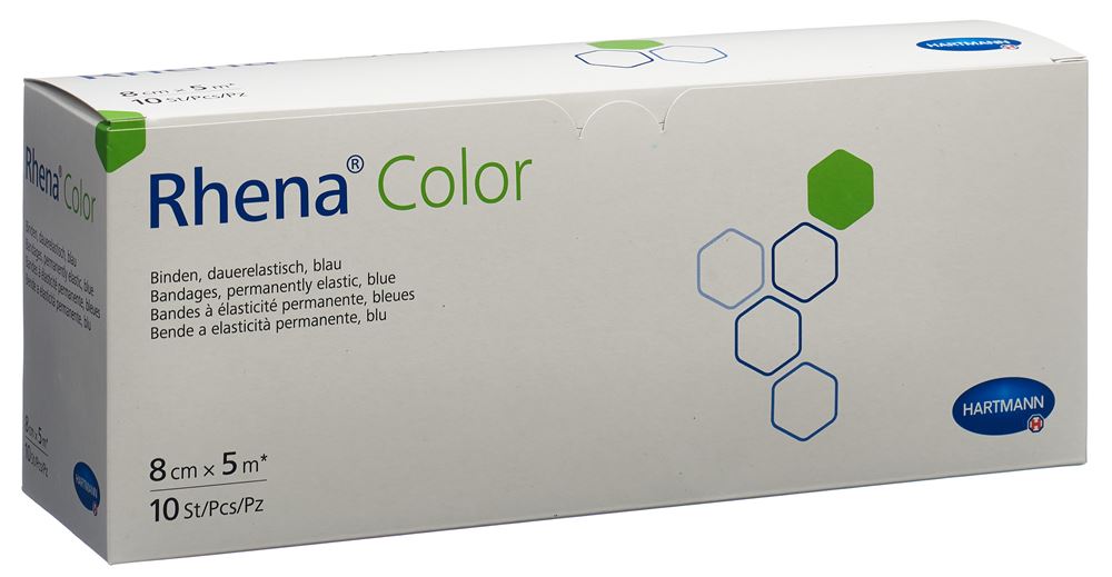Rhena Color Elastische Binden<br>10 Stück, 8cmx5m, blau offen