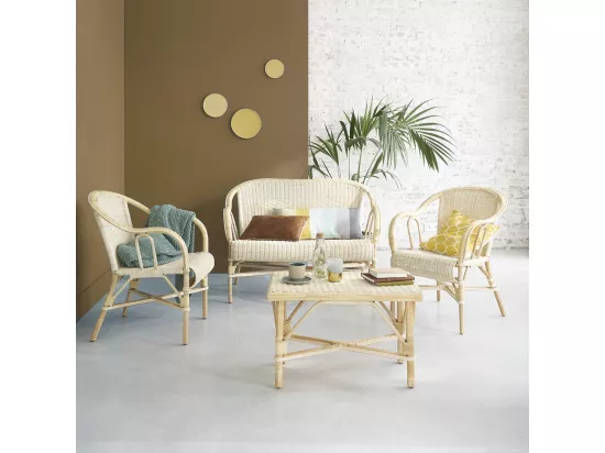 Ensemble en rotin 1 canapé 2 fauteuils et 1 table basse