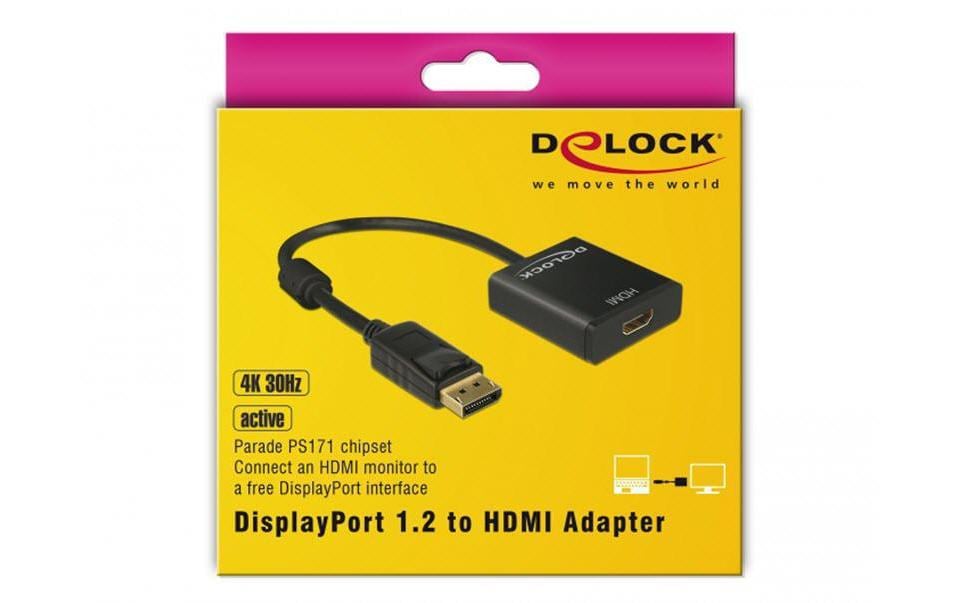 Konverter DP - HDMI SchwarzAdapterkabel, 4K DisplayPort-Stecker auf 4K HDMI-Buchse