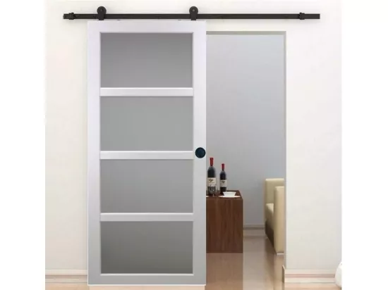 Porte Coulissante Tana Blanc Vitrée H204 X L93 + Rail à Roulettes Et 2 Coquilles Noir Gd Menuiseries