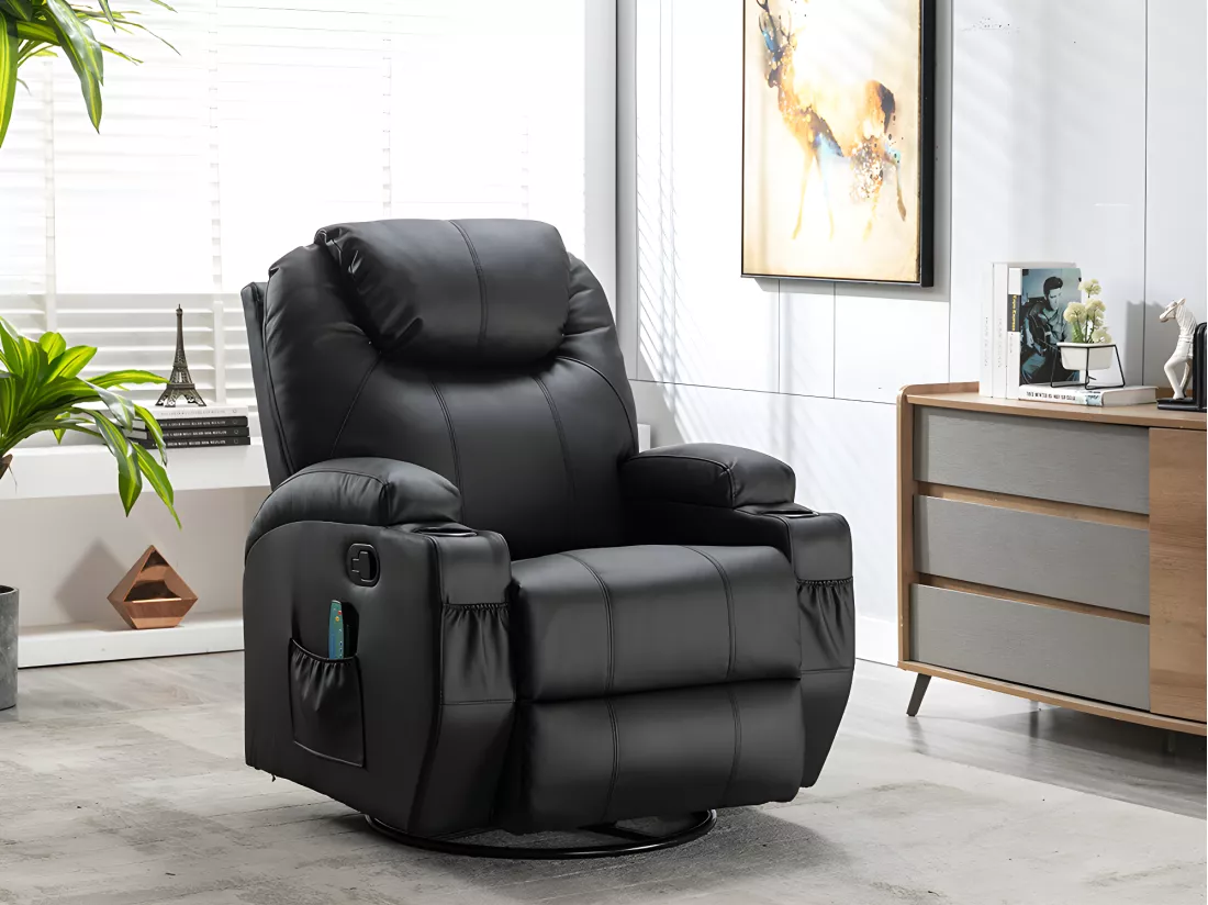 Fauteuil massant SILVANO en simili - Noir