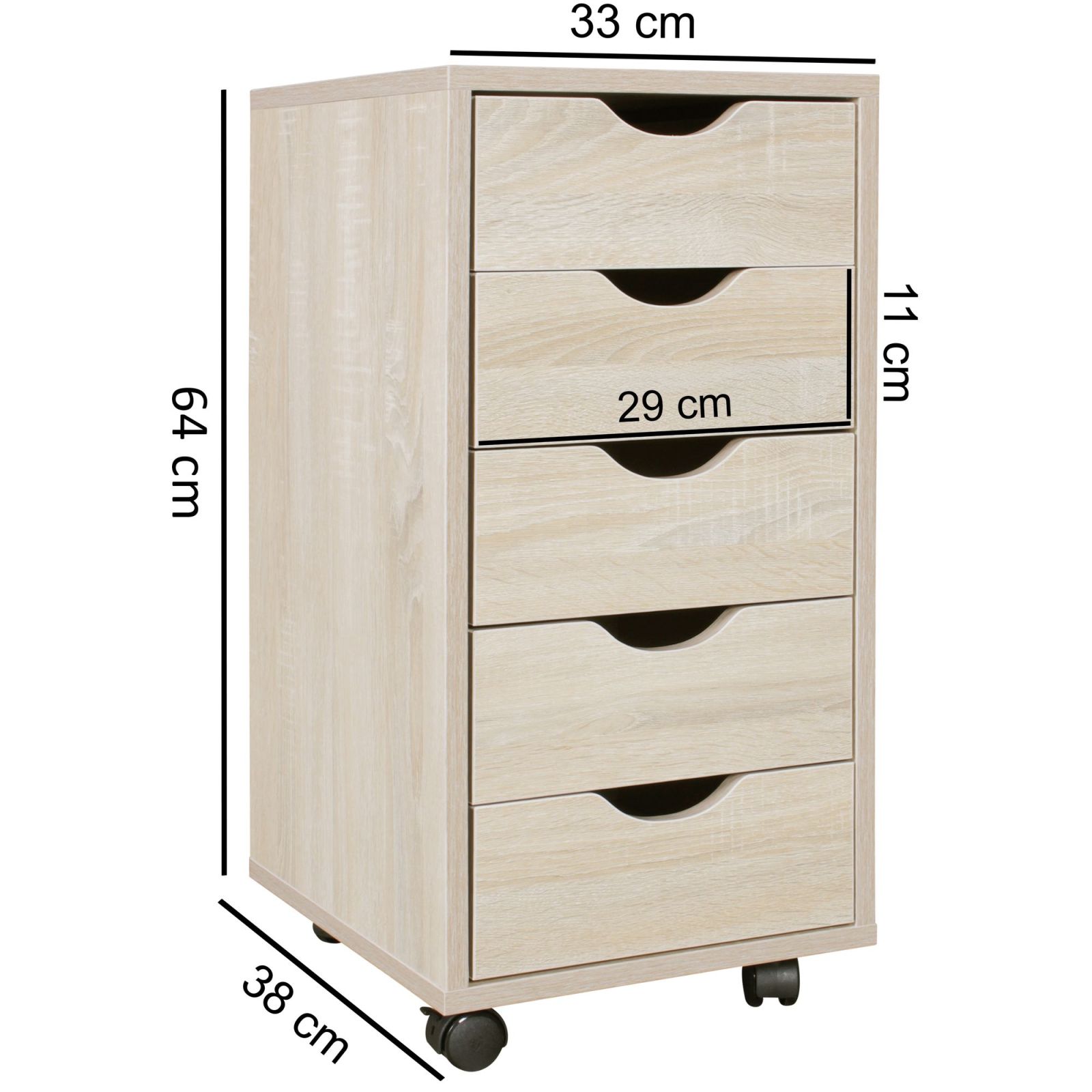 Rollcontainer - Sonoma Eiche - 5 Schubladen - 33 cm