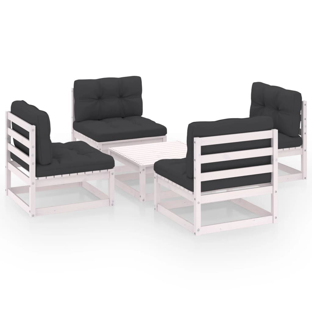 Salon de jardin meuble d'extérieur ensemble de mobilier 5 pièces avec coussins bois de pin massif