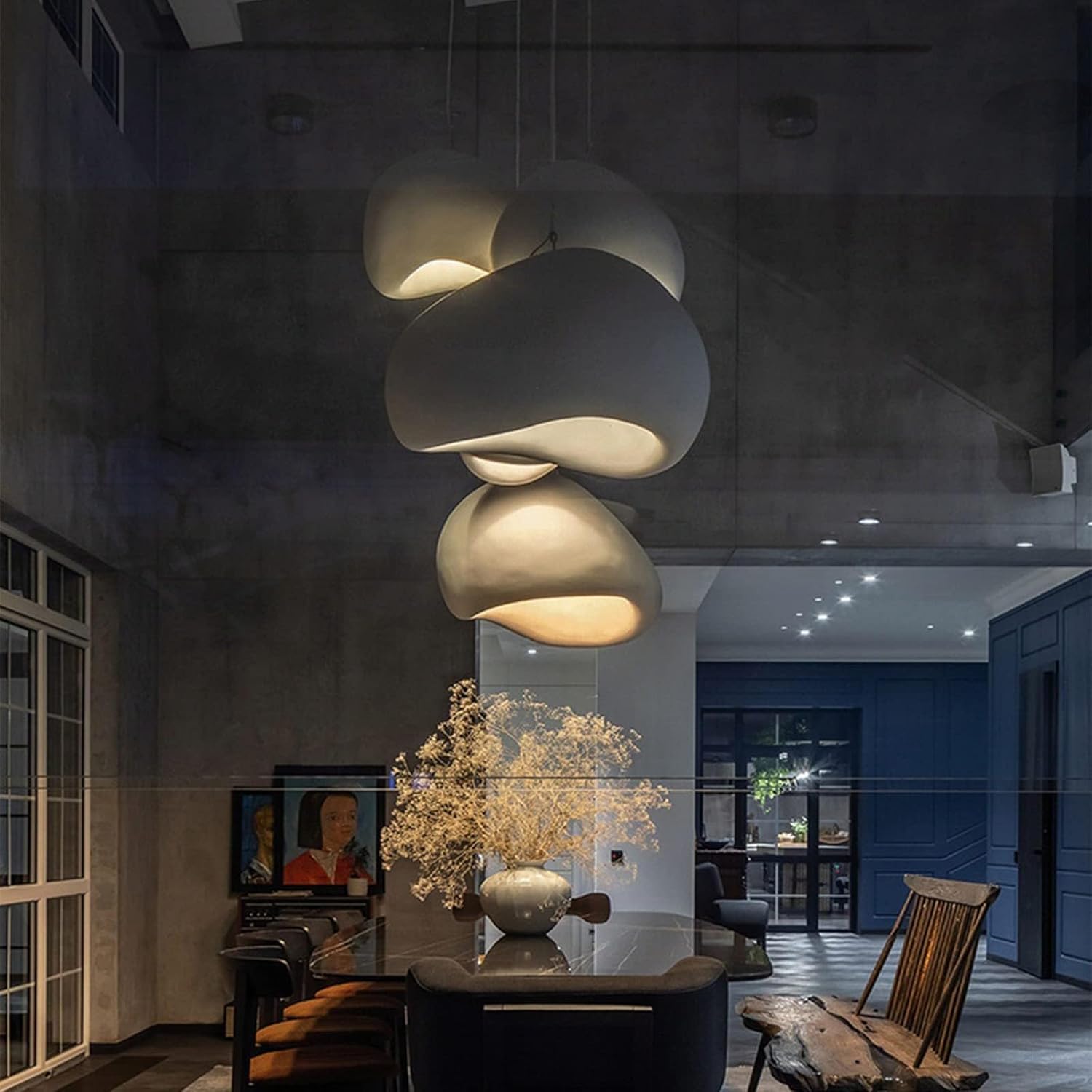 50Cm Moderne Pendelleuchte für Esszimmer E27 Weißer Shell Kronleuchter Wabi-Sabi Deckenlampe Japanische Wabi-Sabi Stil Vogelnest Form Beleuchtungsständer Für Kücheninsel Licht Flur Hängelampe
