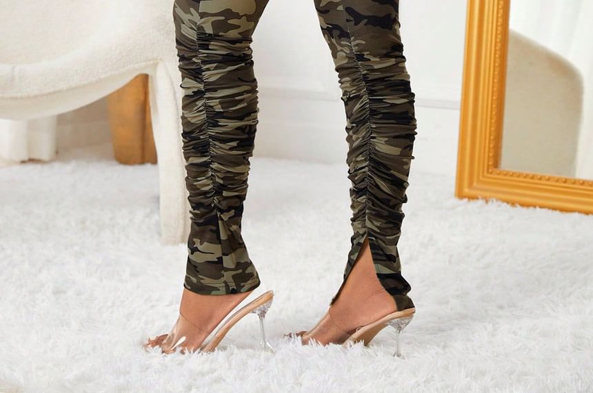 Miss Adams - Legging met hoge taille en camouflageprint