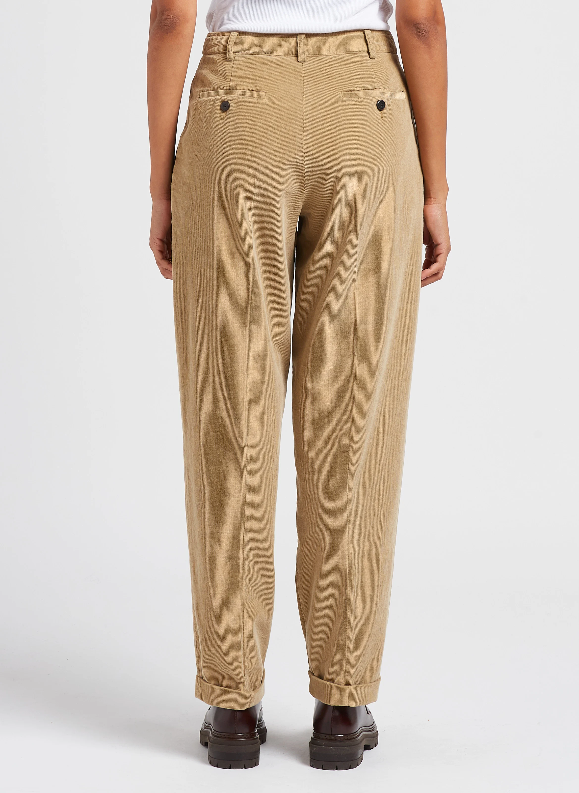 Pantalon carotte en coton de velours côtelé| Marron