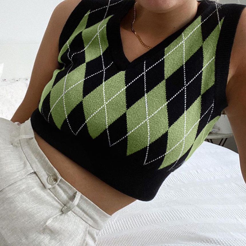 Genrovia - Argyle Print Gebreid Vest