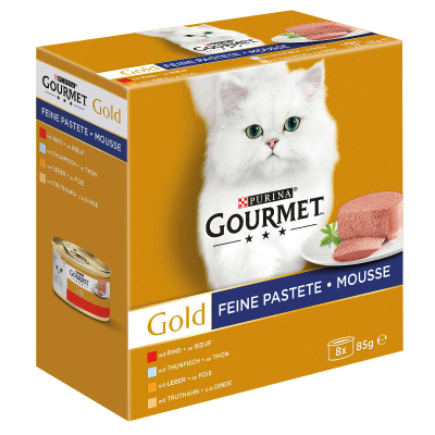 Gourmet Gold Feine Pastete mit Thunfisch, Leber, Truthahn, Rind 12x8x85g