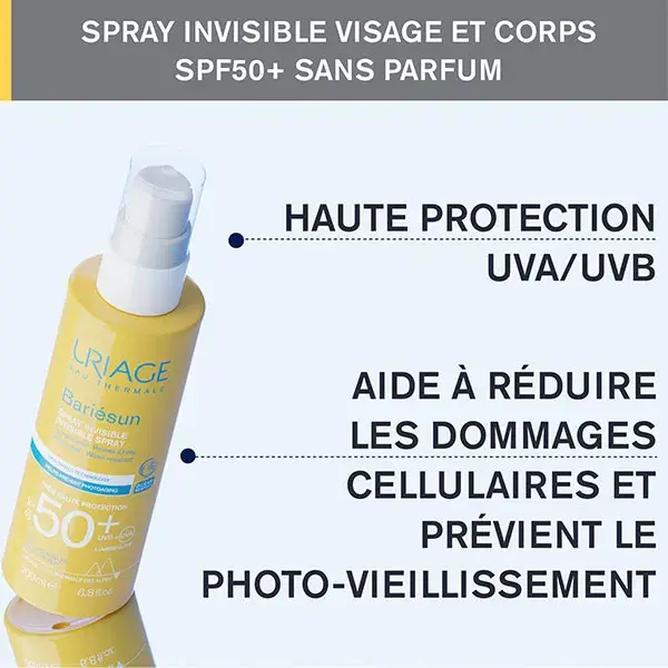 Protetor solar em spray invisível Uriage Bariésun FPS 50+ sem fragrância 200ml