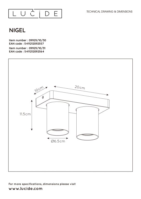 Lucide Nigel 2 spot LED zwart