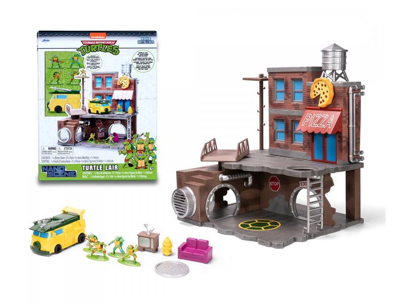 Jada Toys Ninja Turtles Nano Scene Turtle Lair Diorama mit Figuren und Modellauto