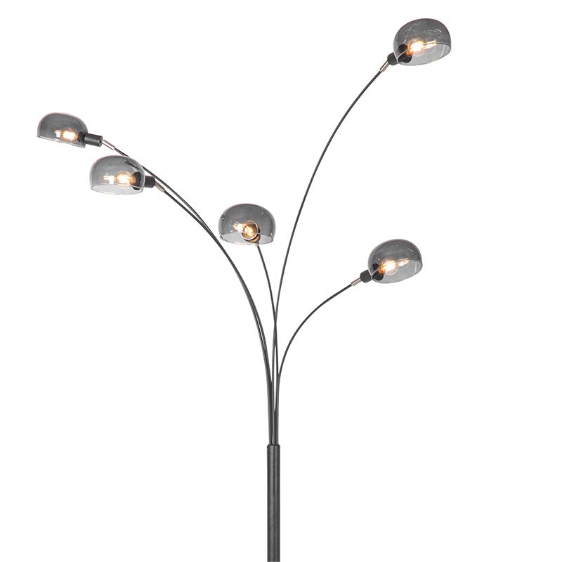 Design vloerlamp zwart met smoke glas 5-lichts - Sixties Marmo