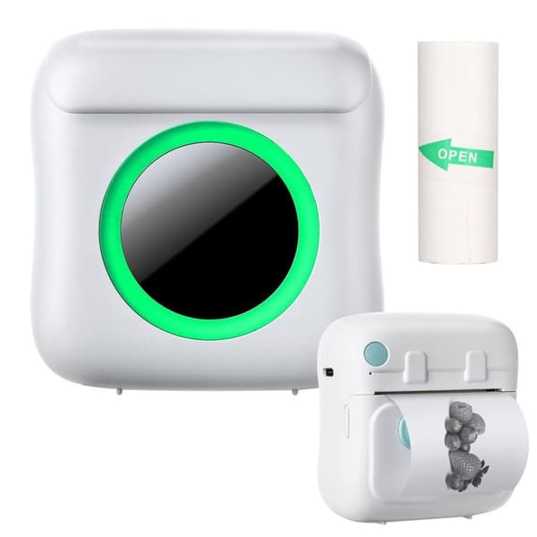 Miniskriver Bluetooth 200 dpi Etikettskriver med rull - Hvit