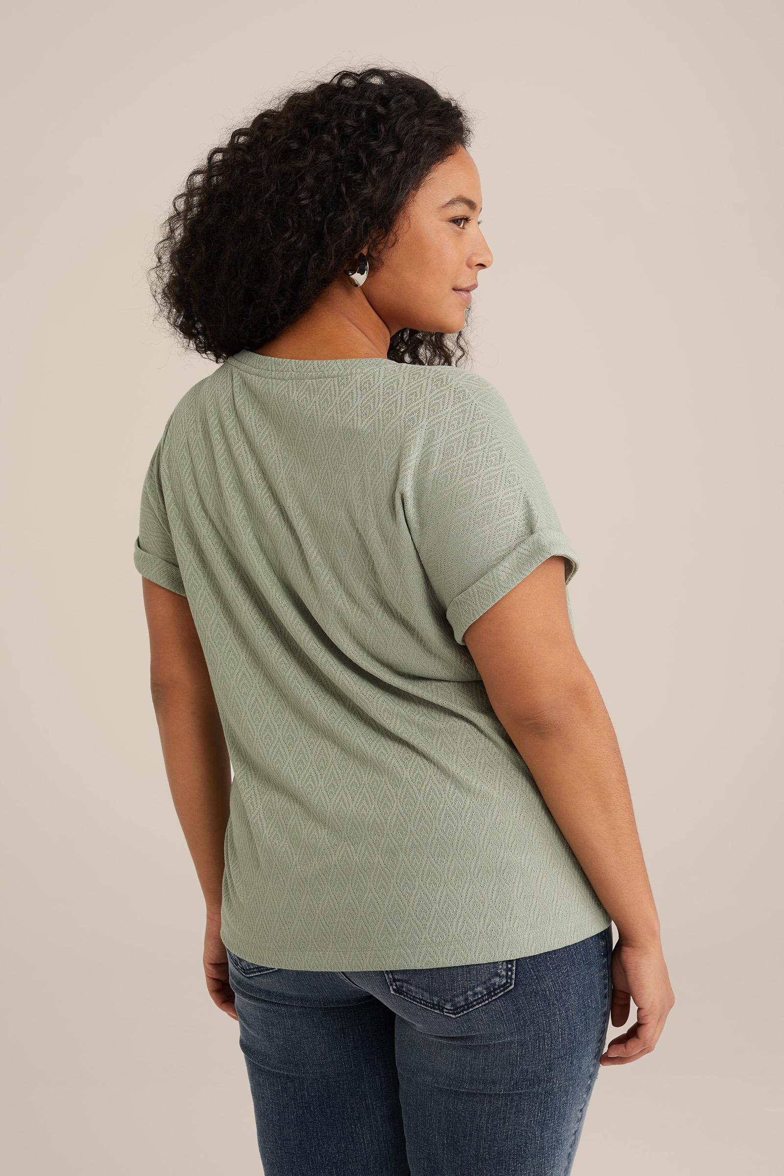 T-shirt met structuur - Curve WE Fashion Lichtgroen