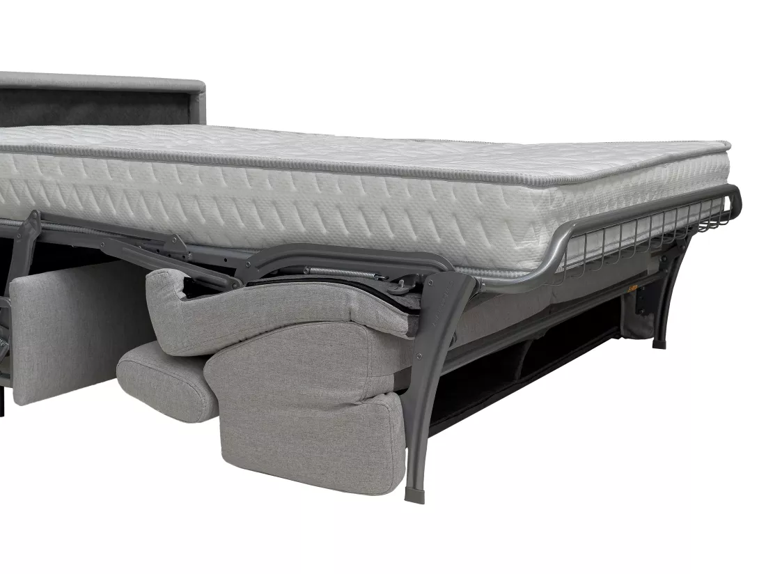 Canapé 3 places convertible express en tissu gris clair - couchage 130 cm - matelas 20 cm FLUTARI