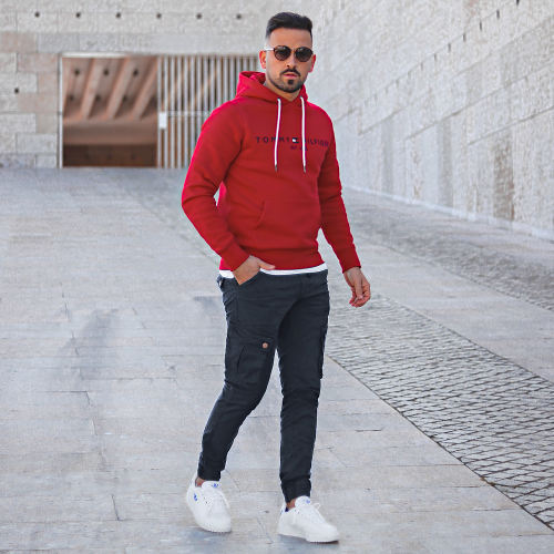 Sweat Capuche Tommy Logo 1599 Rouge