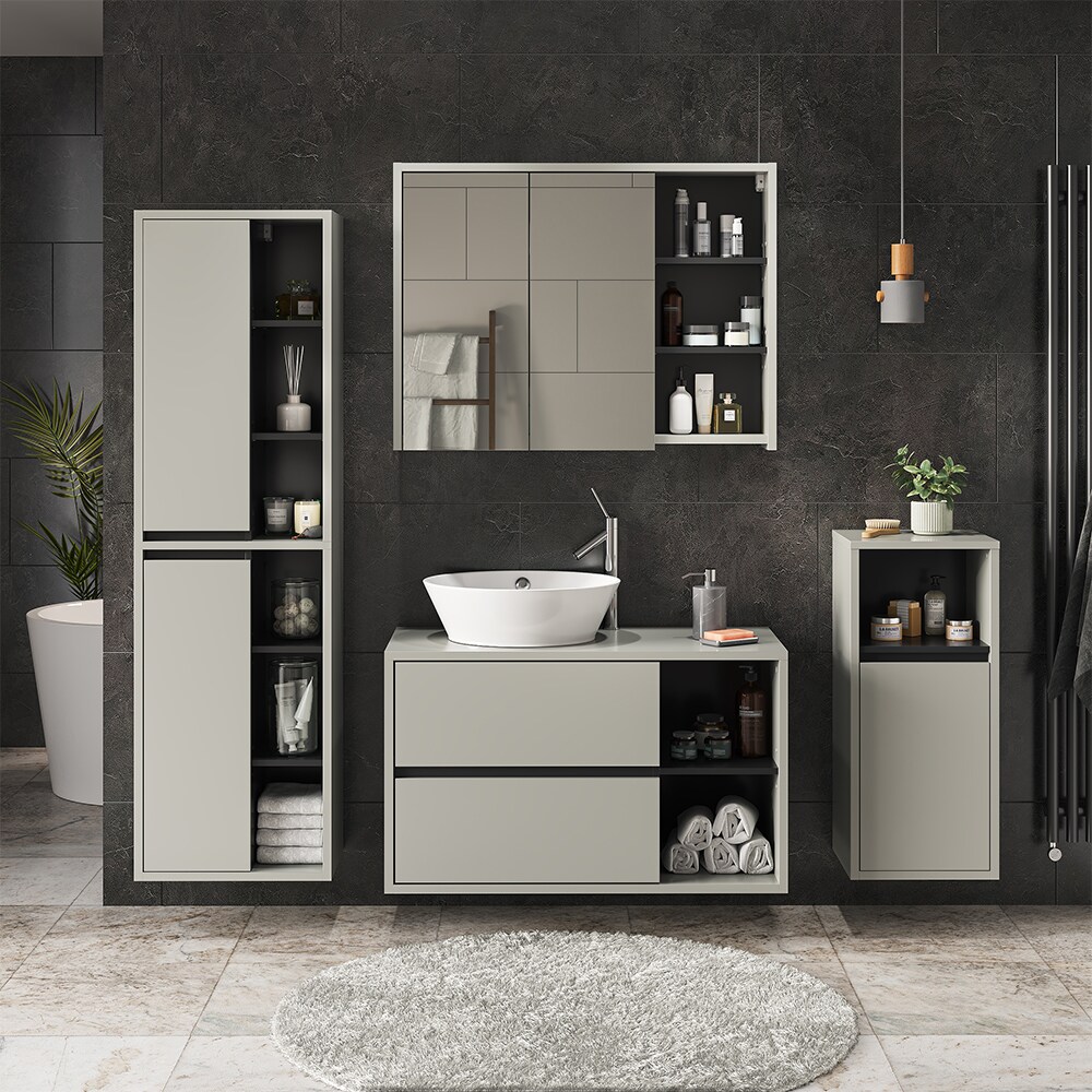 Vicco Badmöbel-Set Badezimmer-Möbel Bad-Schrank Viola Grau Anthrazit modern Badezimmerschrank Waschtischunterschrank Spiegelschrank Midischrank Hochschrank Schranktür Schrankfach Ablage Aufbewahrung