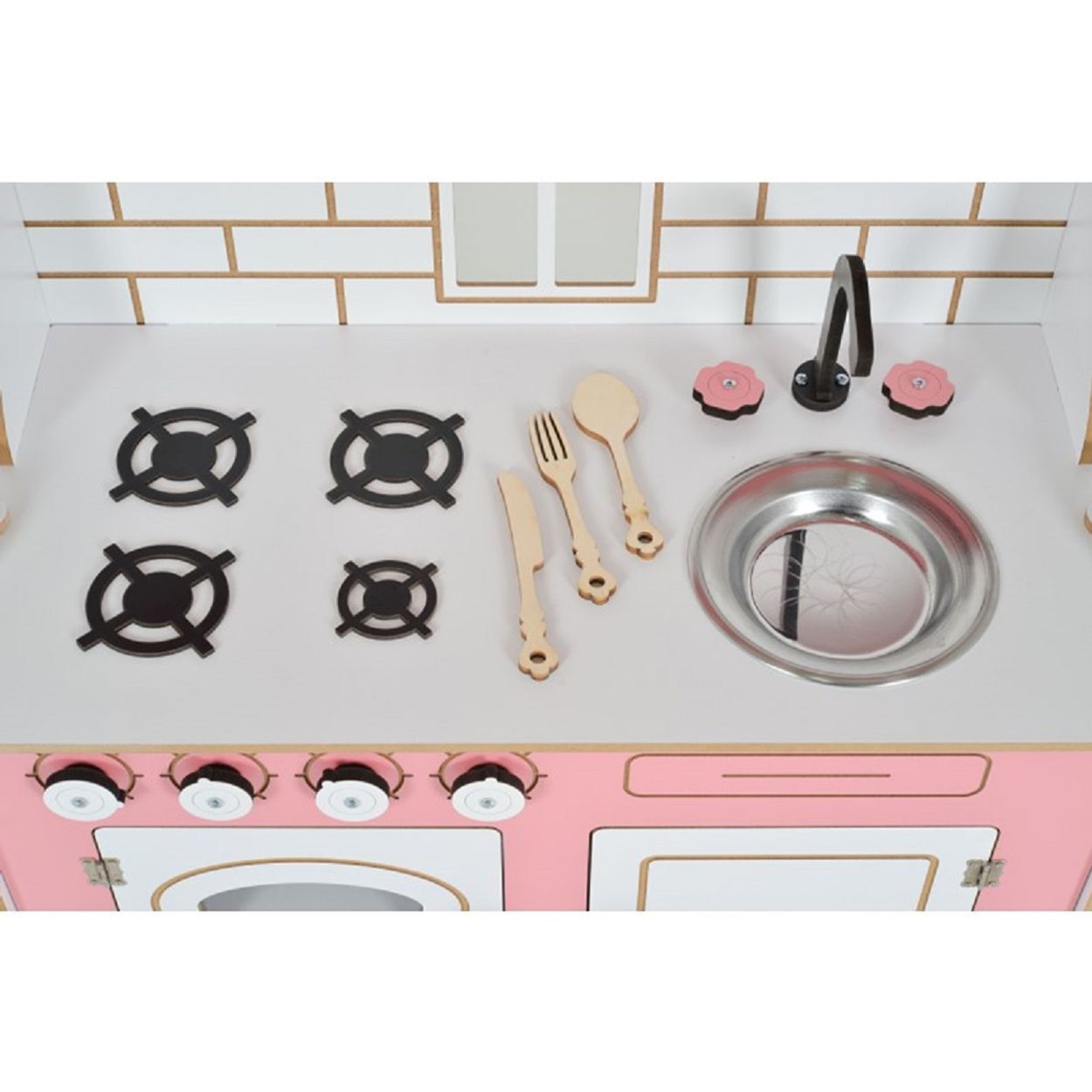 Moni Kinder-Holzküche Rosey CG39, Herd, Backofen, Spülbecken, Küchenutensilien rosa