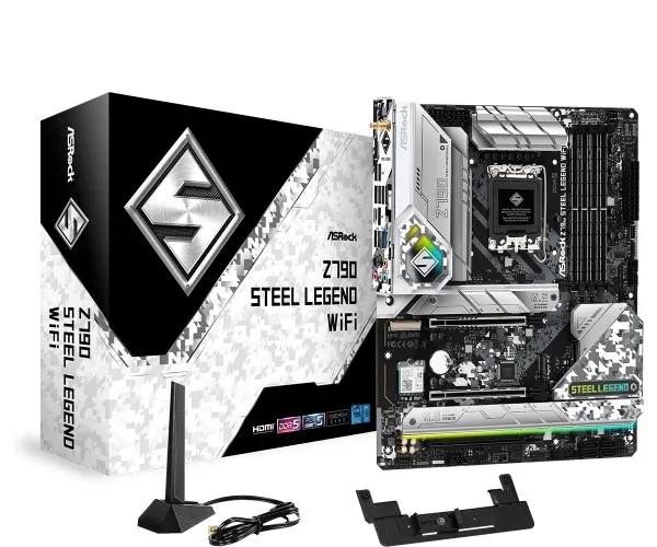 ASRock Z790 Steel Legend WiFi - Bundkort - ATX - LGA1700 sokkel - Z790 Chipset - USB-C 3.2 Gen 2x2, USB-C 3.2 Gen2, USB 3.2 Gen 2, USB 3.2 Gen 1 - 2.5 Gigabit LAN, Wi-Fi 6E, Bluetooth - onboard grafik (CPU påkrævet) - HD Audio (8-kanaler)