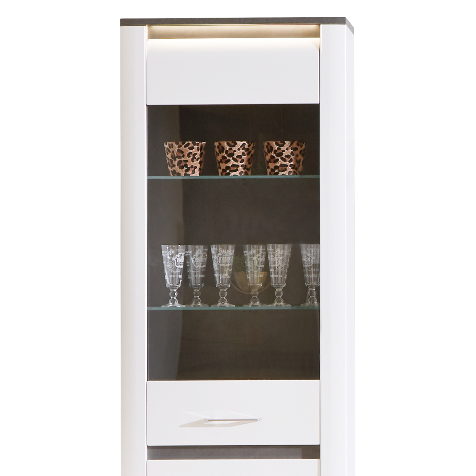 Luca Bessoni Standvitrine ALASSIO - weiß Hochglanz - Matera dunkel - 62 cm