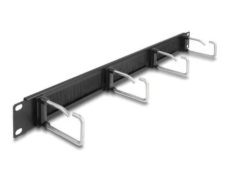 Delock Bürstenleiste , Silber Delock 19″ Kabelmanagement Bürstenleiste mit 4 Metallbügel 1 HE, Schwarz