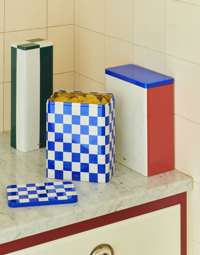 Hay Tin Container-Large-Blue and off-wh