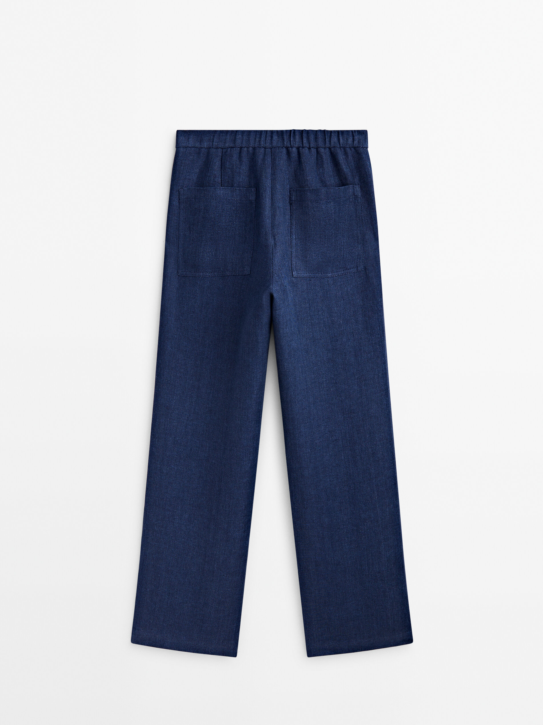 Conjunto de calça e blusa de linho com efeito jeans - Azul Marinho
